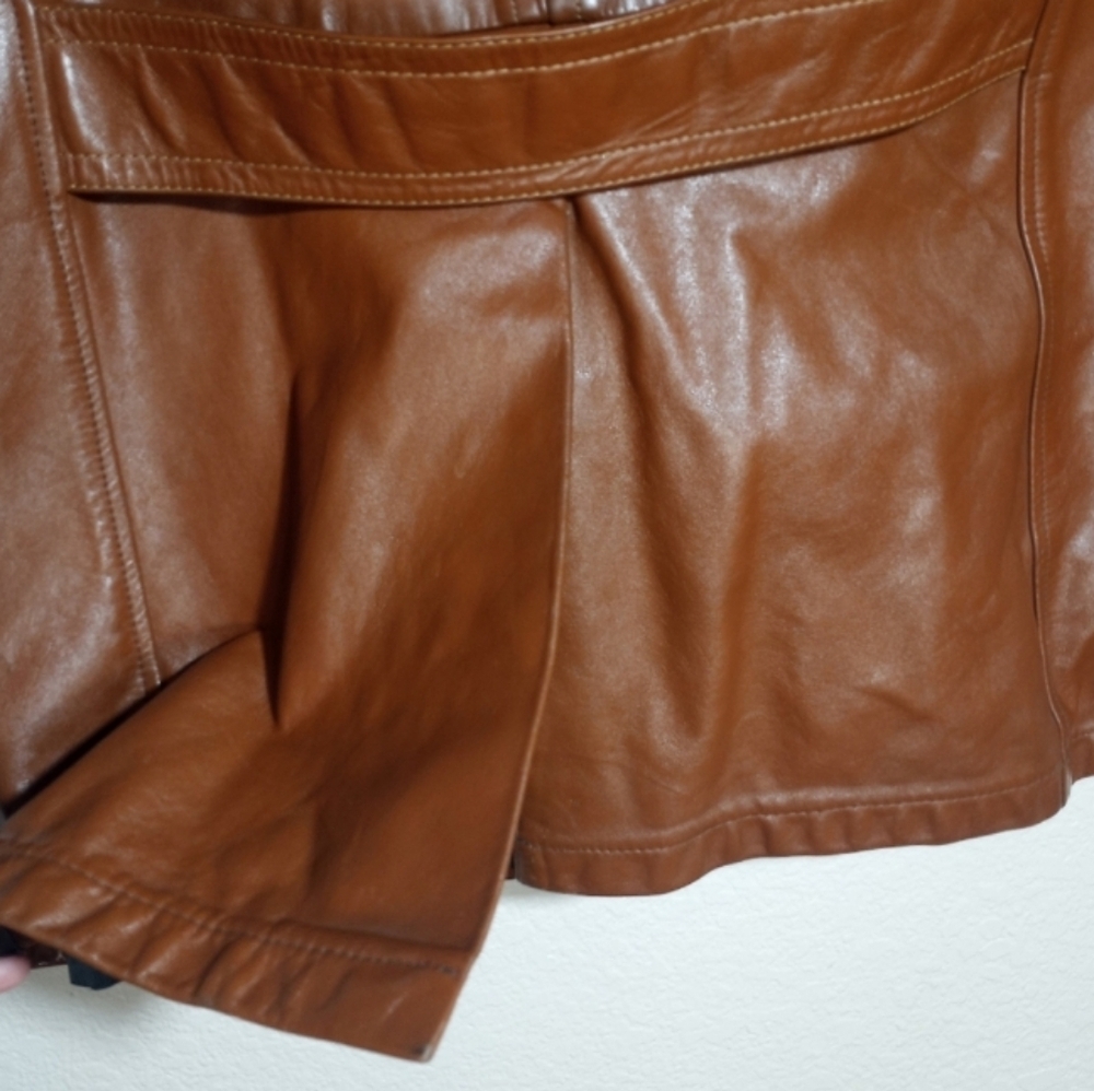 Vintage Leather William Barry 70s Wide Lapel Western Yoke Chocolate Brown Coat L - Picture 7 of 12